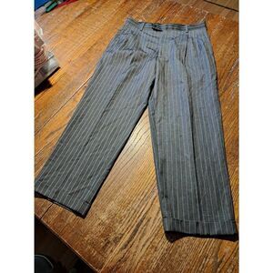 30x27 Caravelli Grey Blue Striped Pleated Front Cuffed Hem Dress Pants